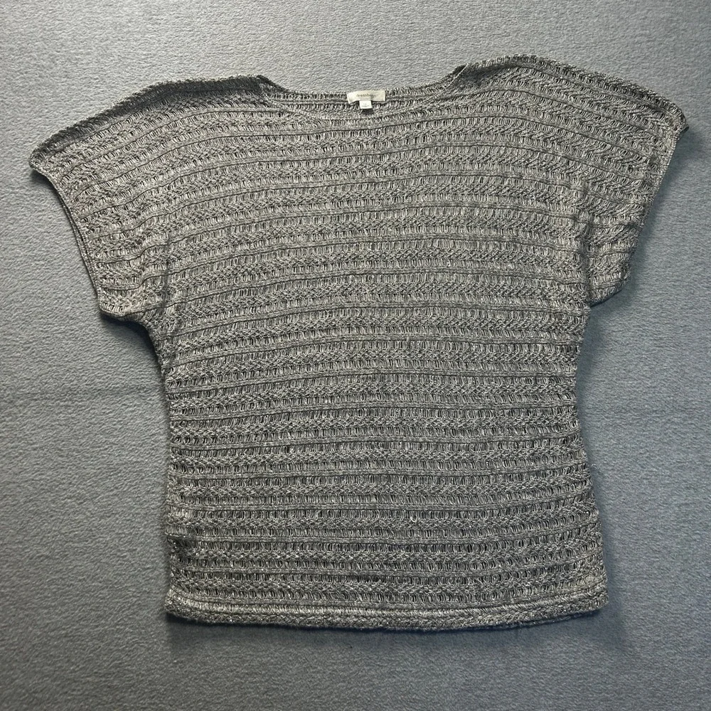 DressBarn Womens 1X Gray Metallic Shimmer Textured Knit‎ Boho Sweater Layer Top